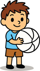 Happy cartoon boy holding a basketball, a friendly and playful character illustration isolated on a white background.