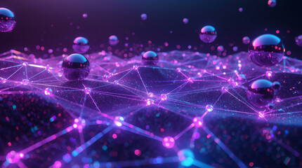 Abstract AI Visualization with Luminous Geometric Network and Floating Spheres - A Concept of Data, Quantum Computing, and Innovation