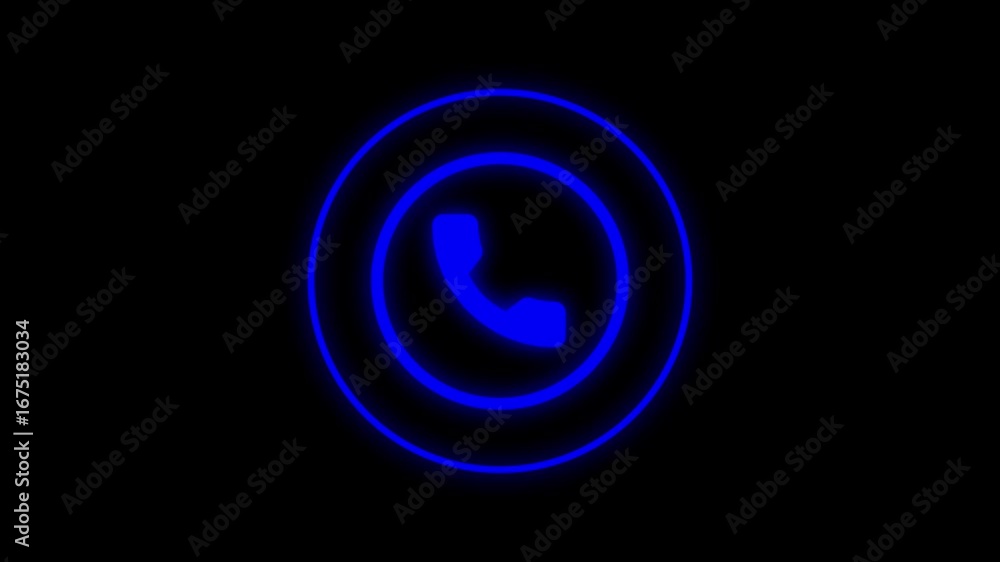 Poster glowing blue telephone icon on black background simple animated abstract loop