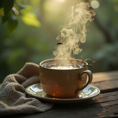 Herbal tea, steaming mug cozy