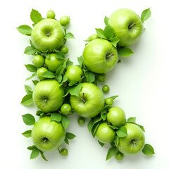 Letter K formed by green apples creative typography