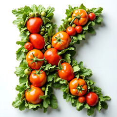 Letter K formed by green apples creative typography