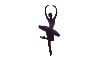 Graceful ballerina silhouette dances en pointe, embodying artistry and elegance, perfect for dance studios, theaters, and artistic productions needing a touch of balletic charm