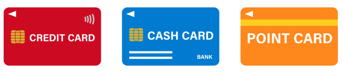 カードのアイコンイラスト／クレジットカード・キャッシュカード・ポイントカードカラー