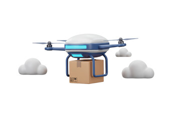 Isolated drone delivery of package in air, drone shipping or fast delivery concept illustration