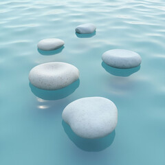 Pastel Colored Polished Stones Floating on Calm Blue Water