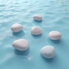 Pastel Colored Polished Stones Floating on Calm Blue Water