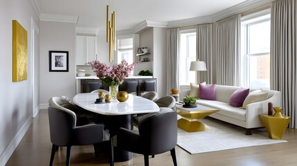 Fototapeta premium Bright and cozy modern living room with elegant furnishings