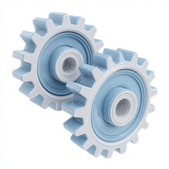 Two interlocking gears symbolizing teamwork, progress, and mechanical efficiency in a clean, modern design.