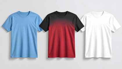 Plain t-shirt mockup pack – white, black, red, blue – clean background
