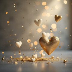 golden hearts on red background