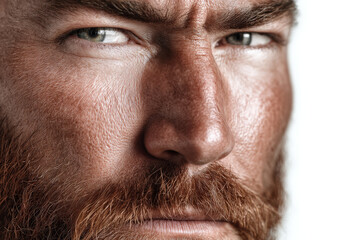 Fototapeta premium closeup shot of man with beard exhibiting powerful expression of intense focus