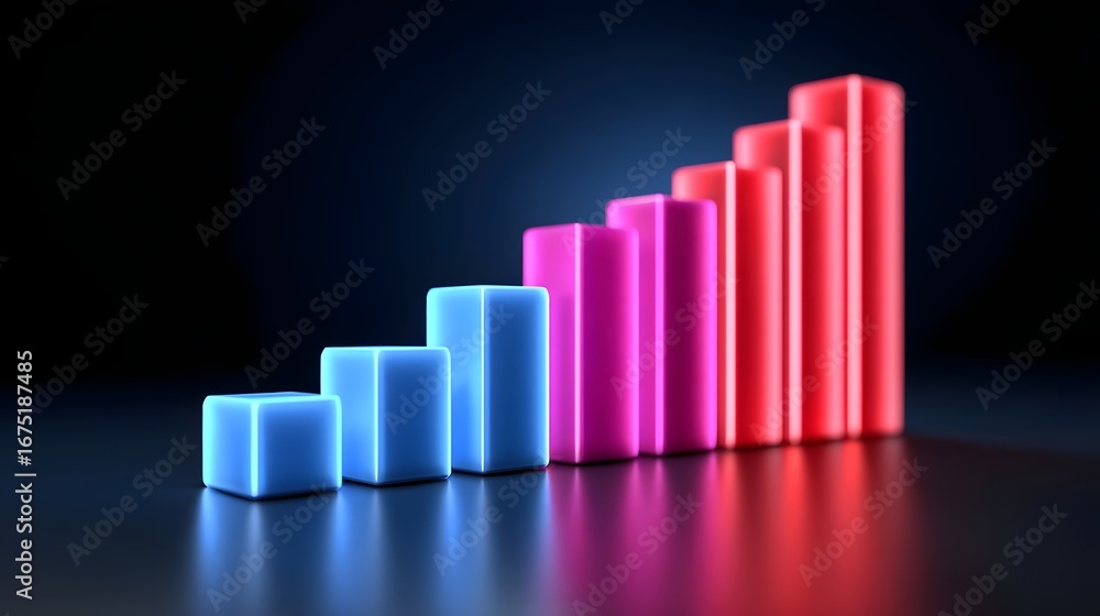 Poster colorful 3d graph depicting business data and analytics.