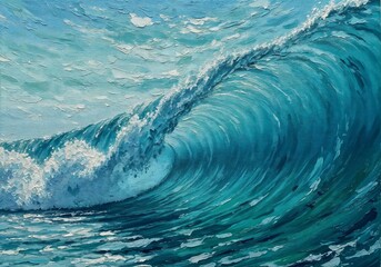 Modern Impressionist Ocean Wave Oil Painting - Energetic Seascape with Dynamic Blue Brushwork and Textured Water
