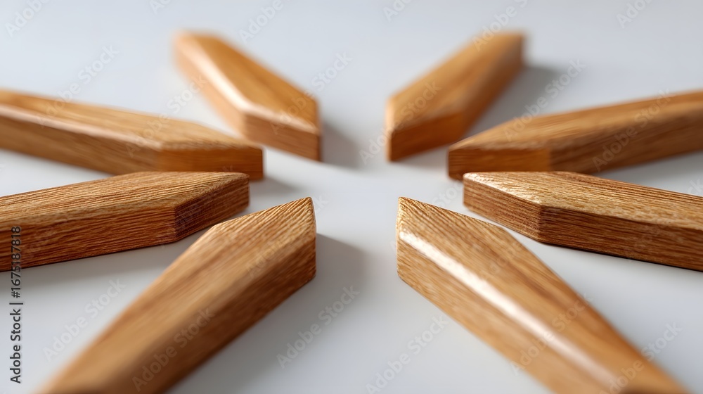 Poster geometric wooden shapes arranged in abstract pattern