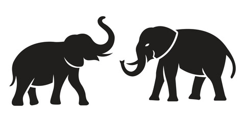 Vector collection illustration of elephant walking silhouettes