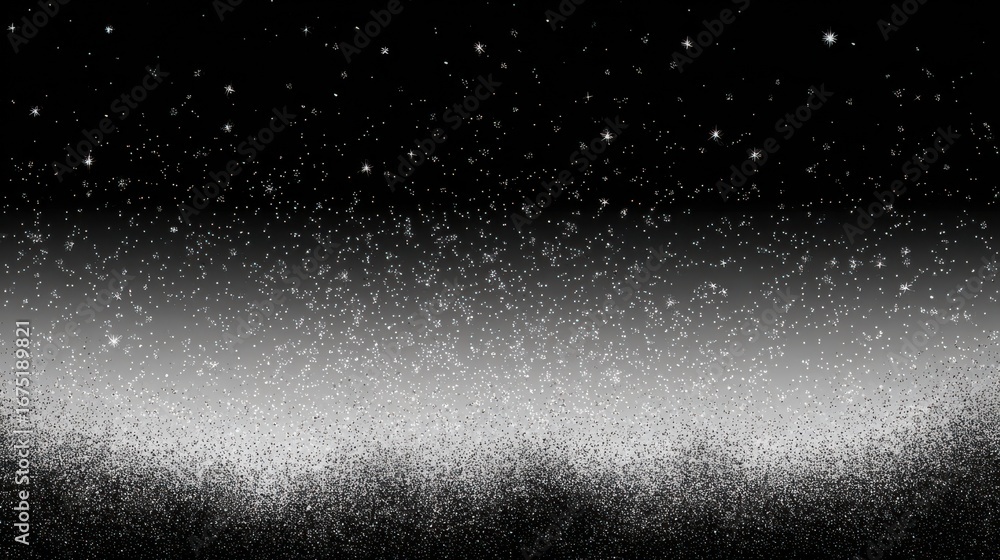 Wall mural a dramatic black and white gradient background with noise and sparkling stardust-like particles.