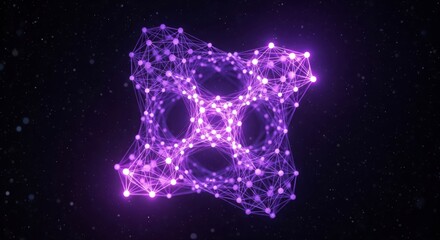 Abstract futuristic background of a glowing purple network of connected nodes. Concept of technology, big data, blockchain, or a neural network.

