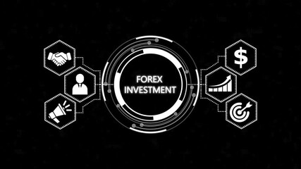 Stock Market chart. Forex Investment, new business concept tee icon attached around the map features the concept. Hi tech motion graphic background, white flickering dots on background