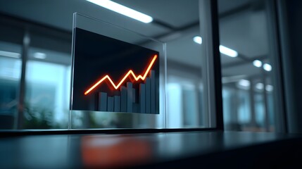 Digital finance chart displaying upward trend on office monitor.