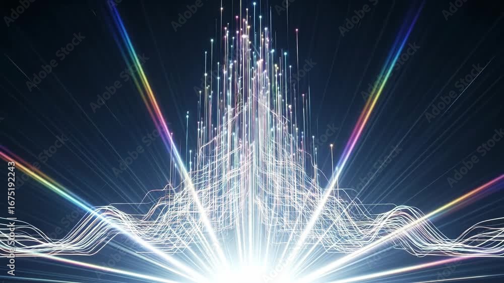 Aufkleber abstract data stream, light trails and network connections - colorful light trails and data streams 