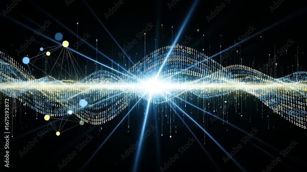 Aufkleber digital waveform data stream - abstract visualization of a data stream flowing like a wave, with bin