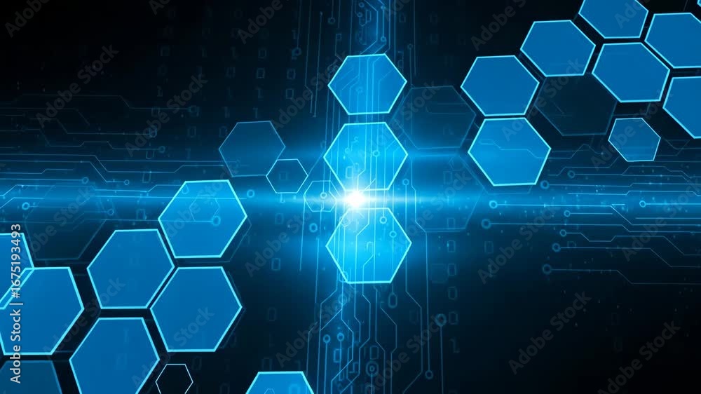 Poster abstract blue hexagon technology background - futuristic digital background featuring glowing blue h