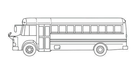 A line drawing of a school bus with a door and windows