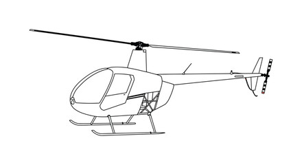A line drawing of a small single rotor helicopter with skis