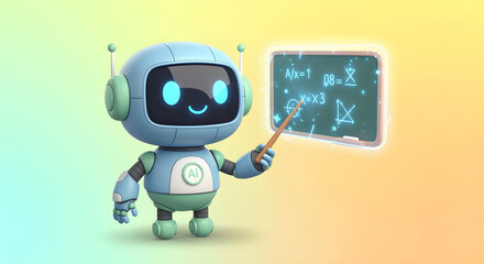 Playful AI Robot Tutor with Holographic Blackboard 3D Icon