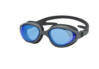 Fototapeta premium Isolated clear swimming goggles with a reflective blue lens on neutral backdrop close-up