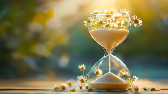 Hourglass with flowing sand symbolizing time is money concept