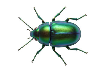 Isolated iridescent green beetle insect, macro close-up view, shiny wings and antennae