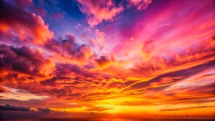 Obraz premium Vibrant Magenta Sunset Sky Illuminated With Soft Clouds and Orange Horizon Creating Dramatic Scene