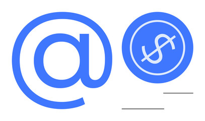 Blue email and dollar sign within circular design convey communication, online transactions, and monetization themes. Ideal for email marketing, e-commerce, online payments, financial tech, digital