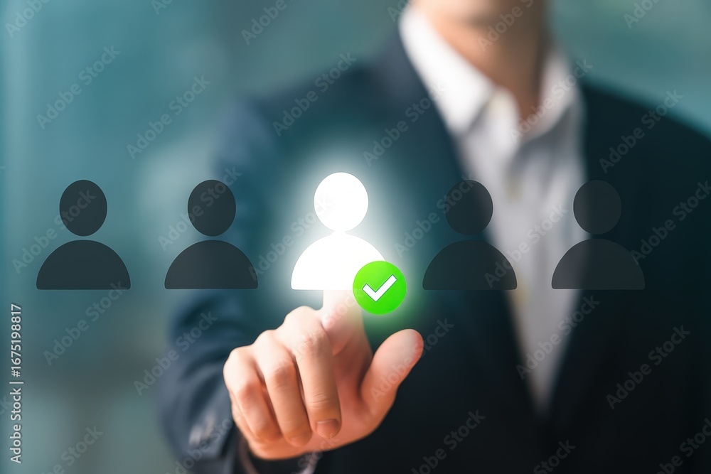 Poster a person is selected from a group of candidates via a touch screen interface.