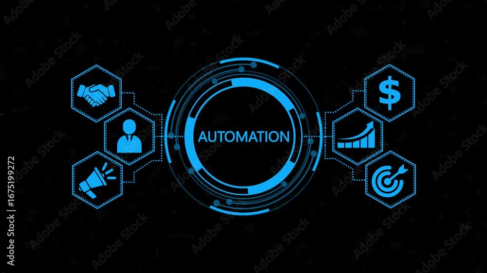 Poster automation software concept as an innovation ,new business concept. abstract technology virtual scre