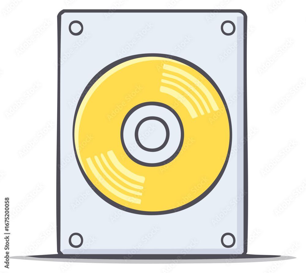 Poster hard disk drive icon for digital data storage and computer technology