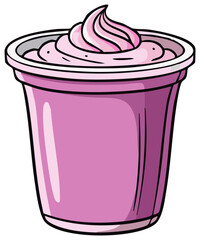 Sweet Strawberry Yogurt Cup with Swirl Topping Cartoon Illustration Delicious Treat