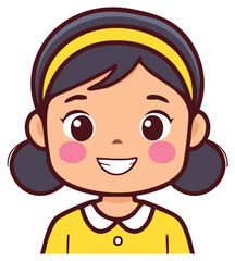 Obraz premium Smiling Cartoon Child with Dark Hair and Yellow Headband
