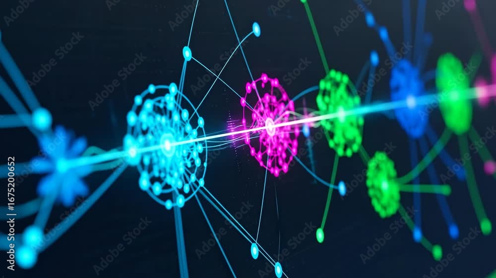 Aufkleber data analysis network visualization - abstract visualization of interconnected nodes and data flows,