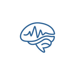 Fototapeta premium Stylized blue brain graphic with an EEG waveform overlay, representing neurology or cognitive function.