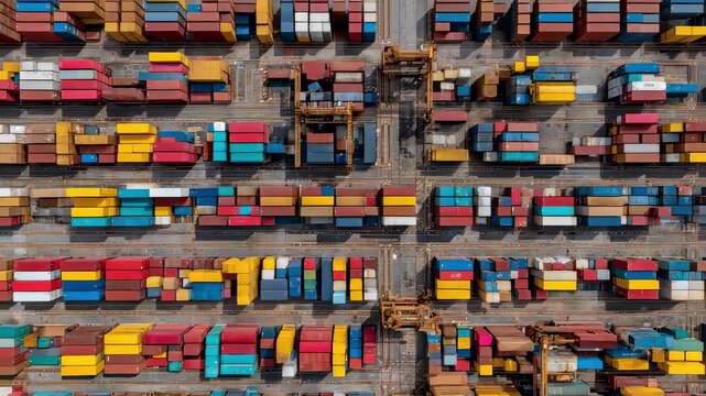 Busy Port Container Stacking Aerial View