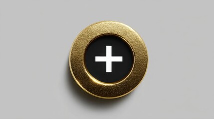 Gold button featuring a white cross symbolizing safety, assurance, and trust in a modern design context