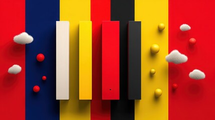 Obraz premium Bold red, yellow, and blue wall creating an eye-catching visual display of colors in a contemporary artistic context