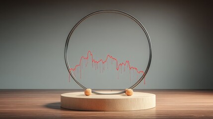 Wooden stand featuring a distinctive red line representing conceptual frameworks in economic trade analysis and strategies