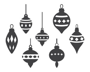 Decorative christmas ornaments silhouette vector illustration collection