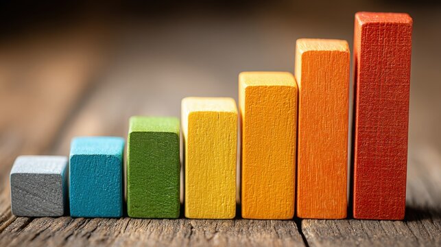 Colorful row of blocks showcasing macro realignment chart icon concept diagram displaying asset variability and trends