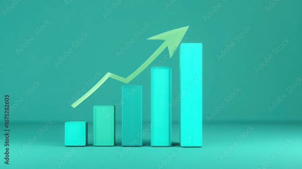 Poster elegant green bar chart with upward arrow depicting market breadth matrix for financial visualizatio