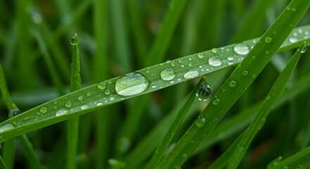 Dew drops on grass blades